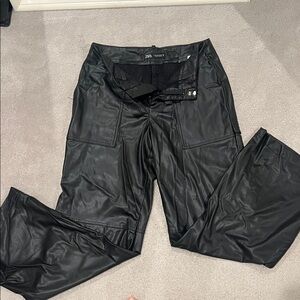 Zara Black Faux Leather Wide-Leg Trousers